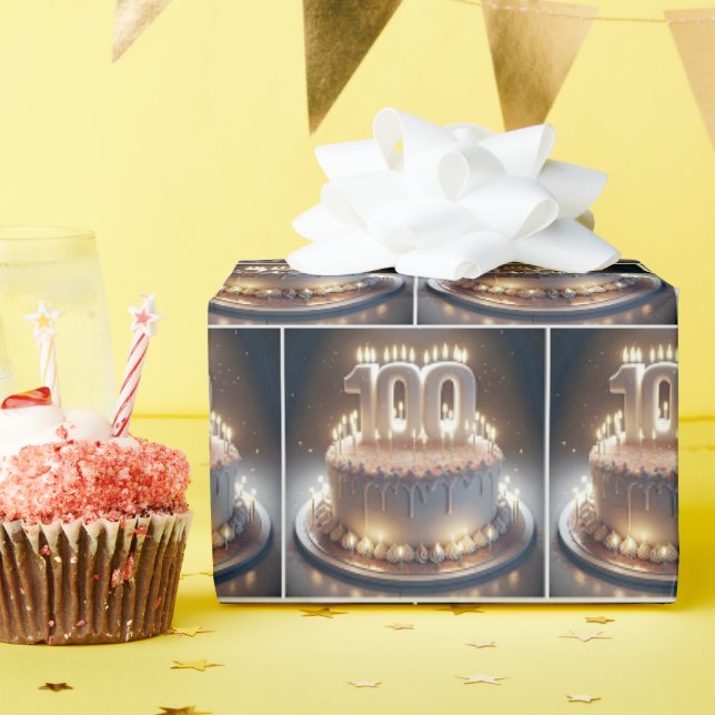 Papier Cadeau 100e Anniversaire Gâteau Avec Beaucoup De Bougies (Fête d'anniversaire)