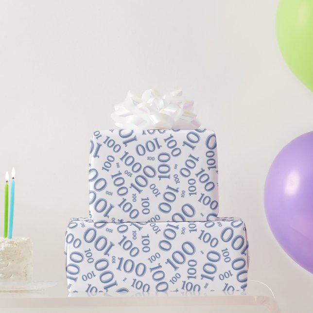 Papier Cadeau 100e Motif aléatoire bleu/blanc moyen (Cadeaux de fête)