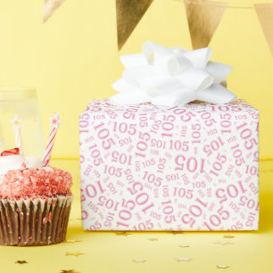 Papier Cadeau 105e anniversaire motif de nombre aléatoire rose/b