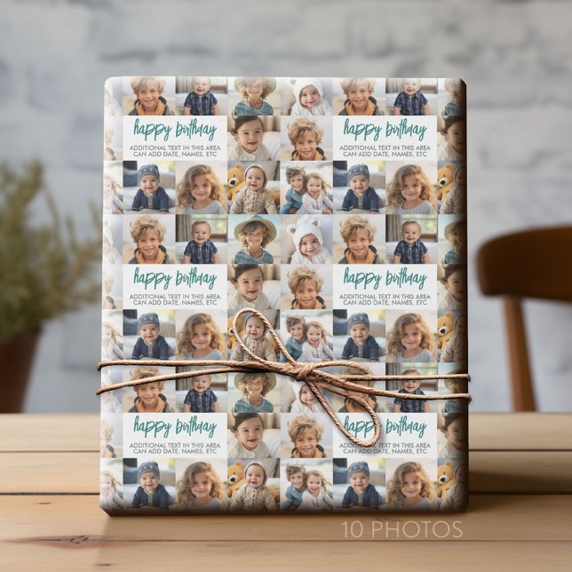 Papier Cadeau 10 Photo Bordure Anniversaire Centre de texte - Gr (Custom Photo Collage Wrapping Paper - All Occasion)