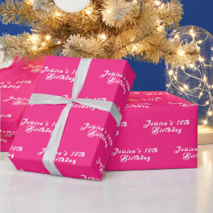 Papier Cadeau 10e anniversaire mignon fille rose simple Nom mode