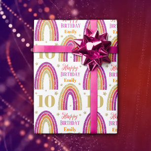 Papier Cadeau 10e anniversaire Parties scintillant rose Nom pers