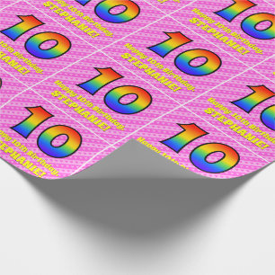 Papier Cadeau 10e anniversaire : Pink Stripes & Hearts, Rainbow