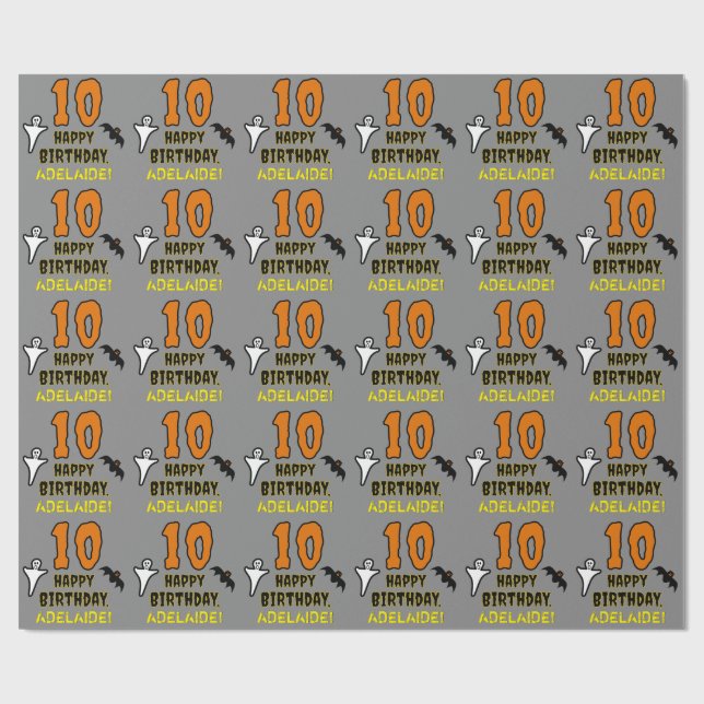 Papier Cadeau 10e anniversaire : Thème d'Halloween Éffrayant, No (Plat)