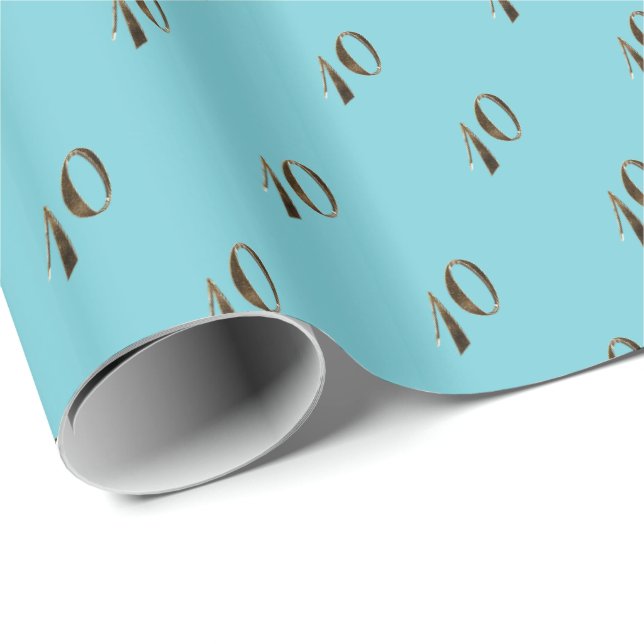 Papier Cadeau 10e anniversaire Turquoise Gold Numéro 10 (Coin rond)