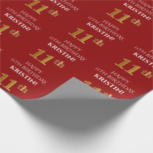 Papier Cadeau 11e anniversaire : Elégant, Rouge, Faux Gold Look