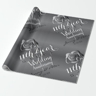 Papier Cadeau 11e anniversaire Mariage de Rose de l'acier