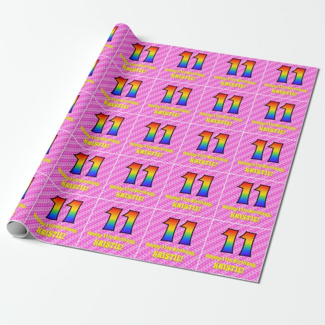 Papier Cadeau 11e anniversaire : Pink Stripes & Hearts, Arc-en-c (Déroulé)