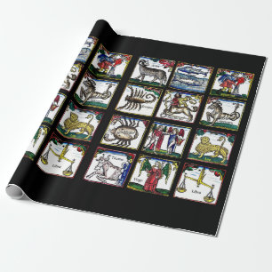 Papier Cadeau 12 signes zodiaques Symboles d'astrologie d'annive