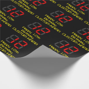 Papier Cadeau 12ème anniversaire : Rouge Digital Horloge Style "