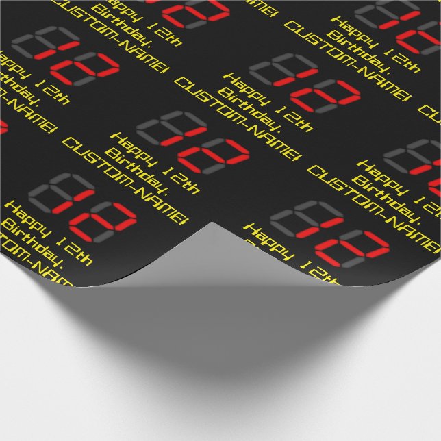 Papier Cadeau 12ème anniversaire : Rouge Digital Horloge Style " (Coin)