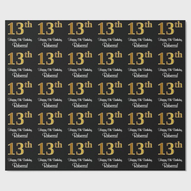 Papier Cadeau 13e anniversaire : Elégant luxe Faux Gold Look # (Plat)