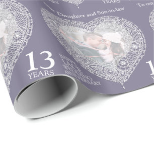 Papier Cadeau 13e anniversaire mariage dentelle coeur photo enve
