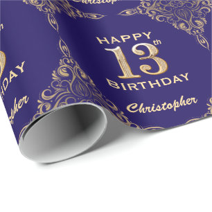 Papier Cadeau 13e anniversaire Marine Blue and Gold Parties scin