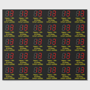 Papier Cadeau 13e anniversaire : Style d'horloge numérique roug