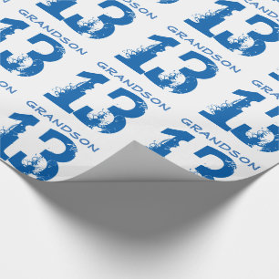 Papier Cadeau 13ème Anniversaire pour un petit-fils, texte bleu