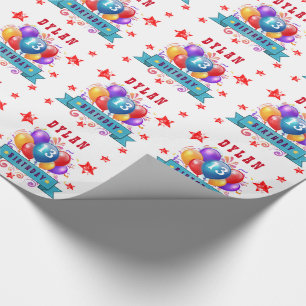 Papier Cadeau 13ème Ballons d'anniversaire et étoiles de fête