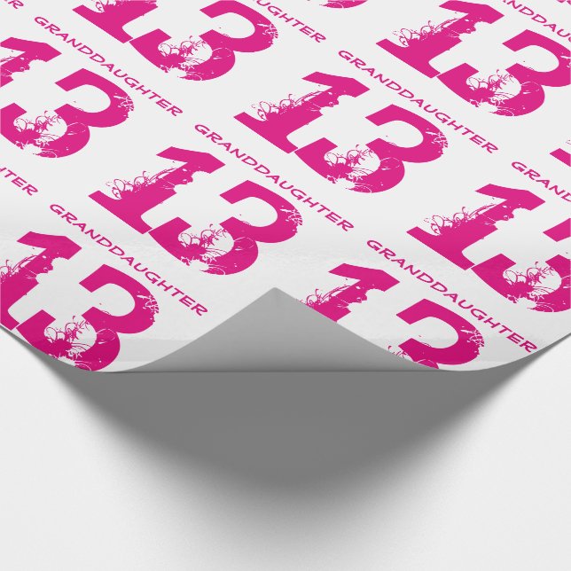 Papier Cadeau 13ème Petite-fille d'anniversaire, texte rose sur (Coin)