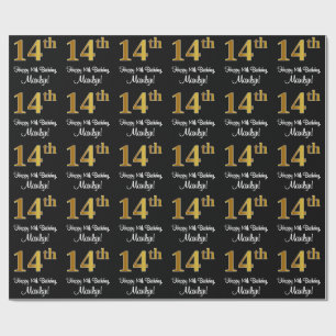Papier Cadeau 14e anniversaire : Elégant luxe Faux Gold Look #