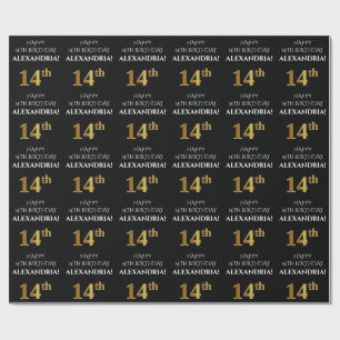 Papier Cadeau 14e anniversaire : Elégant, Noir, Faux Gold Look