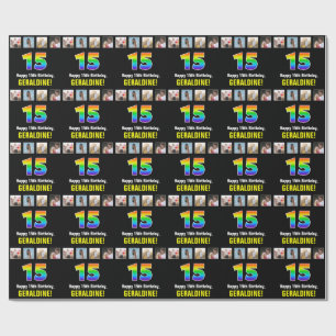 Papier Cadeau 15e anniversaire : Arc-en-ciel "15"; Photos person