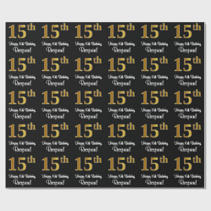 Papier Cadeau 15e anniversaire : Elégant Luxueux Faux Gold Look 