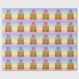 Papier Cadeau 15e anniversaire : Fun Cake and Candles + Nom pers