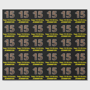 Papier Cadeau 15e anniversaire : Nom et Faux Motif de grains de 