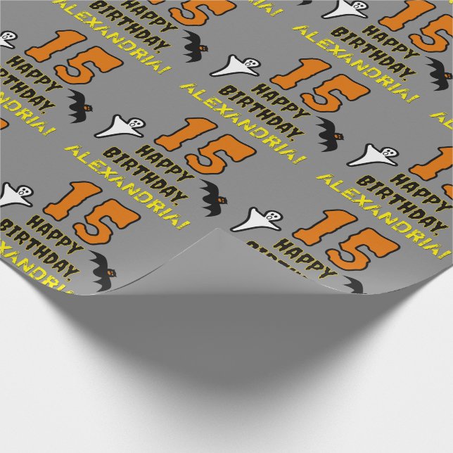 Papier Cadeau 15e anniversaire : Thème d'Halloween Éffrayant, No (Coin)