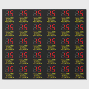 Papier Cadeau 15ème anniversaire : Rouge Digital Horloge Style "