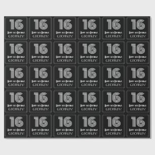Papier Cadeau 16e anniversaire : Art Déco Inspiré Look "16" avec