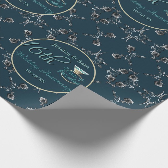 Papier Cadeau 16e anniversaire du Mariage personnalisé Silvery F (Coin)