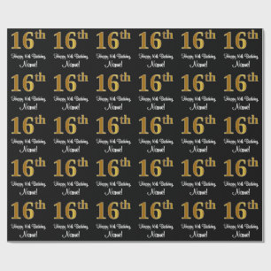 Papier Cadeau 16e anniversaire : Elégant luxe Faux Gold Look #