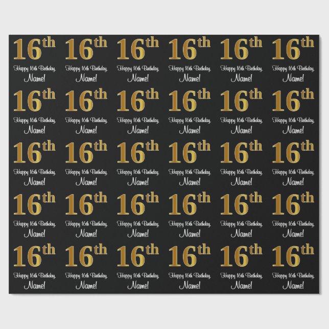 Papier Cadeau 16e anniversaire : Elégant luxe Faux Gold Look # (Plat)