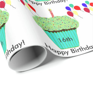 Papier Cadeau 16ème Âge vert de personnaliser de ballons de