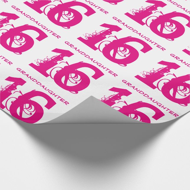 Papier Cadeau 16ème Petite-fille d'anniversaire, texte rose sur (Coin)