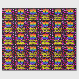 Papier Cadeau 17e anniversaire : Amour Hearts Motif, Arc-en-ciel