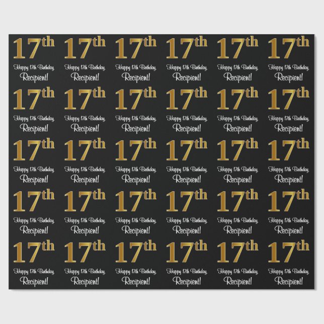 Papier Cadeau 17e anniversaire : Elégant luxe Faux Gold Look # (Plat)
