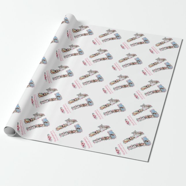 Papier Cadeau 17e anniversaire Photo Girl Collage Fleur rose Bla (Déroulé)