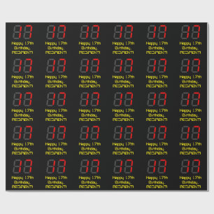 Papier Cadeau 17e anniversaire : Style de montre numérique rouge
