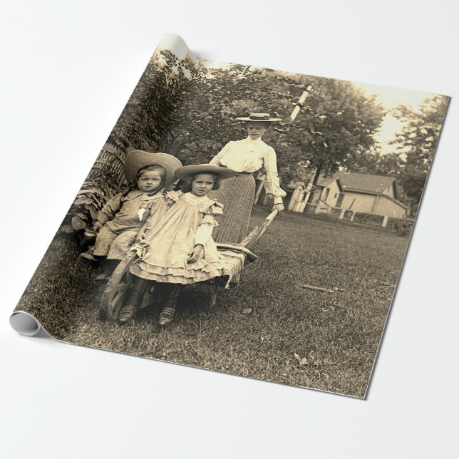 Papier Cadeau 1890's photo Heirloom Jardin Mère Fille filles (Déroulé)