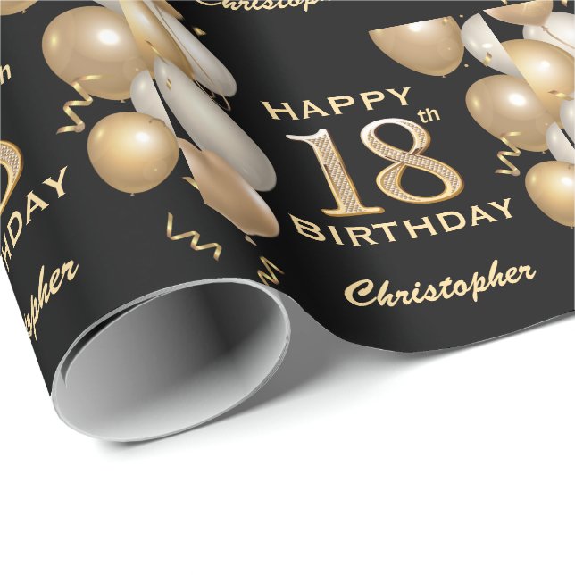 Papier Cadeau 18e anniversaire Ballons de Parties scintillant no (Coin rond)
