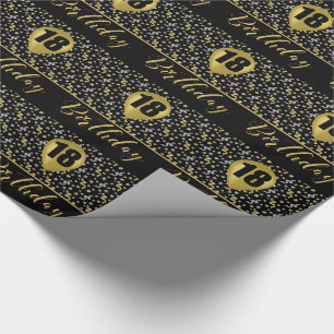 Papier Cadeau 18e Anniversaire Ballons d'or sur Noir avec Confet