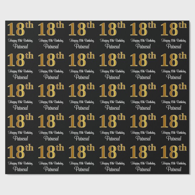 Papier Cadeau 18e anniversaire : Elégant luxe Faux Gold Look # (Plat)
