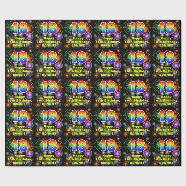 Papier Cadeau 18e anniversaire : Fun Fireworks, Rainbow Look #18 (Couture)
