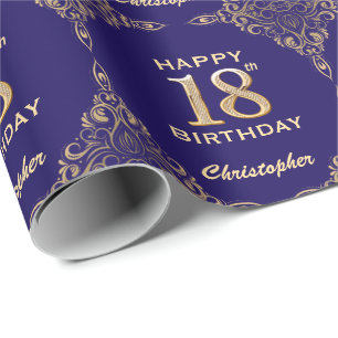 Papier Cadeau 18e anniversaire Marine Parties scintillant bleu e