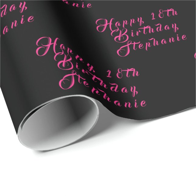 Papier Cadeau 18e anniversaire Nom de fête Noir Motif moderne (Coin rond)