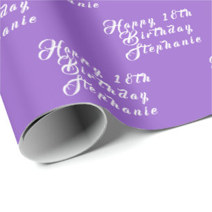 Papier Cadeau 18e anniversaire Nom du parti Purple Motif moderne