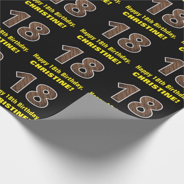 Papier Cadeau 18e anniversaire : Nom et Faux Motif de grains de  (Coin)