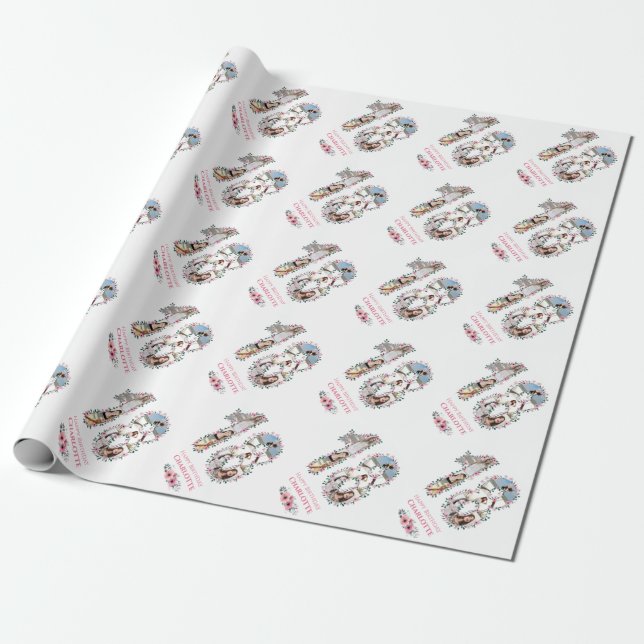 Papier Cadeau 18e anniversaire Photo Girl Collage Fleur rose Bla (Déroulé)